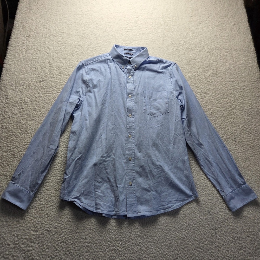 Ben Sherman Shirt Mens Large Blue Solid Long Sleeve Stretch Button-Down Casual
